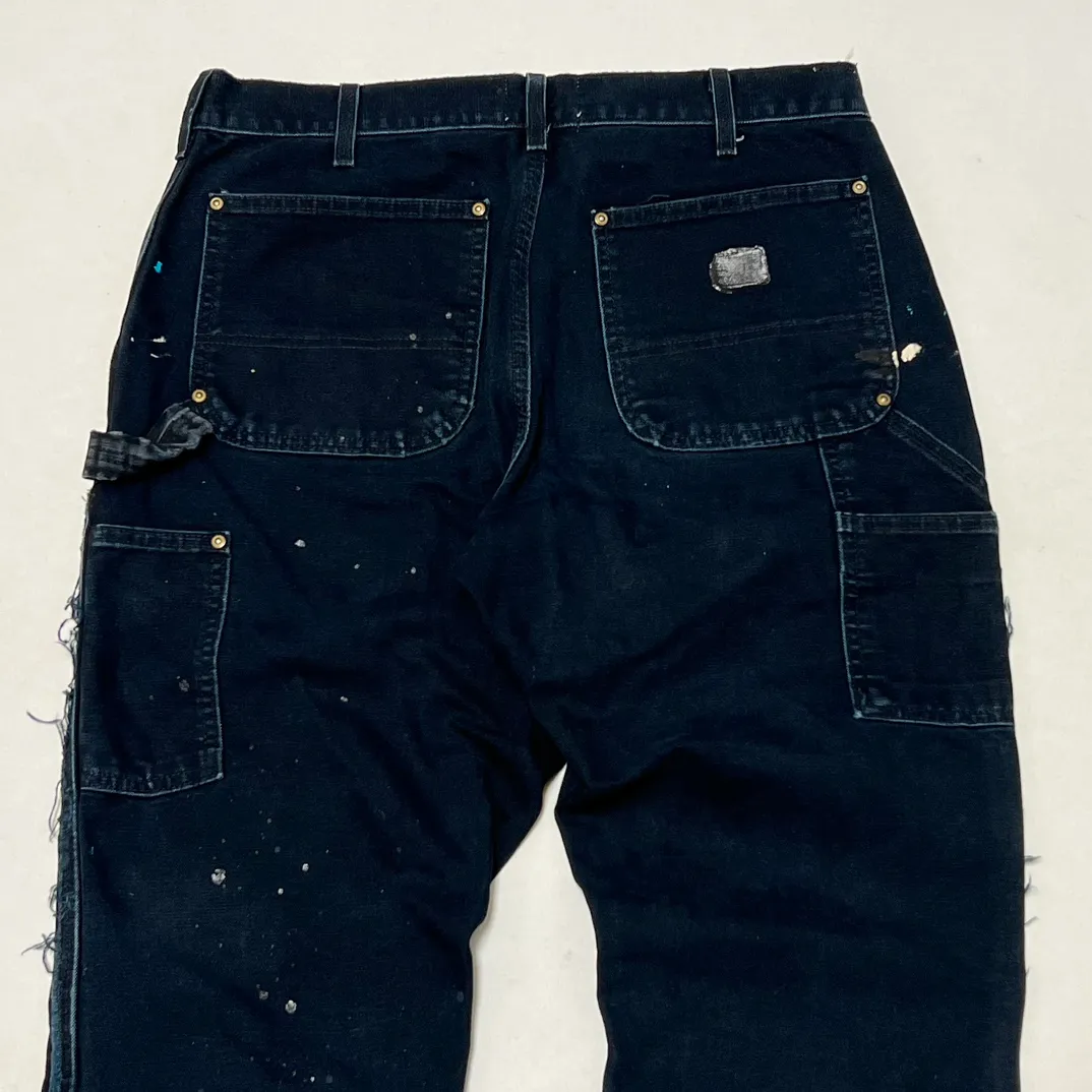 GALLERY DEPT. LA FLARE CARPENTER PANTS The first generation of paint-splashed and ink-washed flared logging trousers, modified Carhartt overalls from the original version. Blue and black S-XL large-area paint-splashed ink. Full set of original copper hardware. Deconstructed and modified version of the Kahart trousers. Heavy-washed and distressed. VINTAGE texture is perfect.